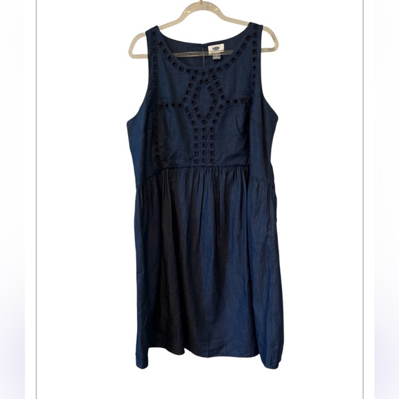 Old Navy Blue Embroidered Coastal Beach Nautical Summer Casual Dress Size L - Picture 1 of 10